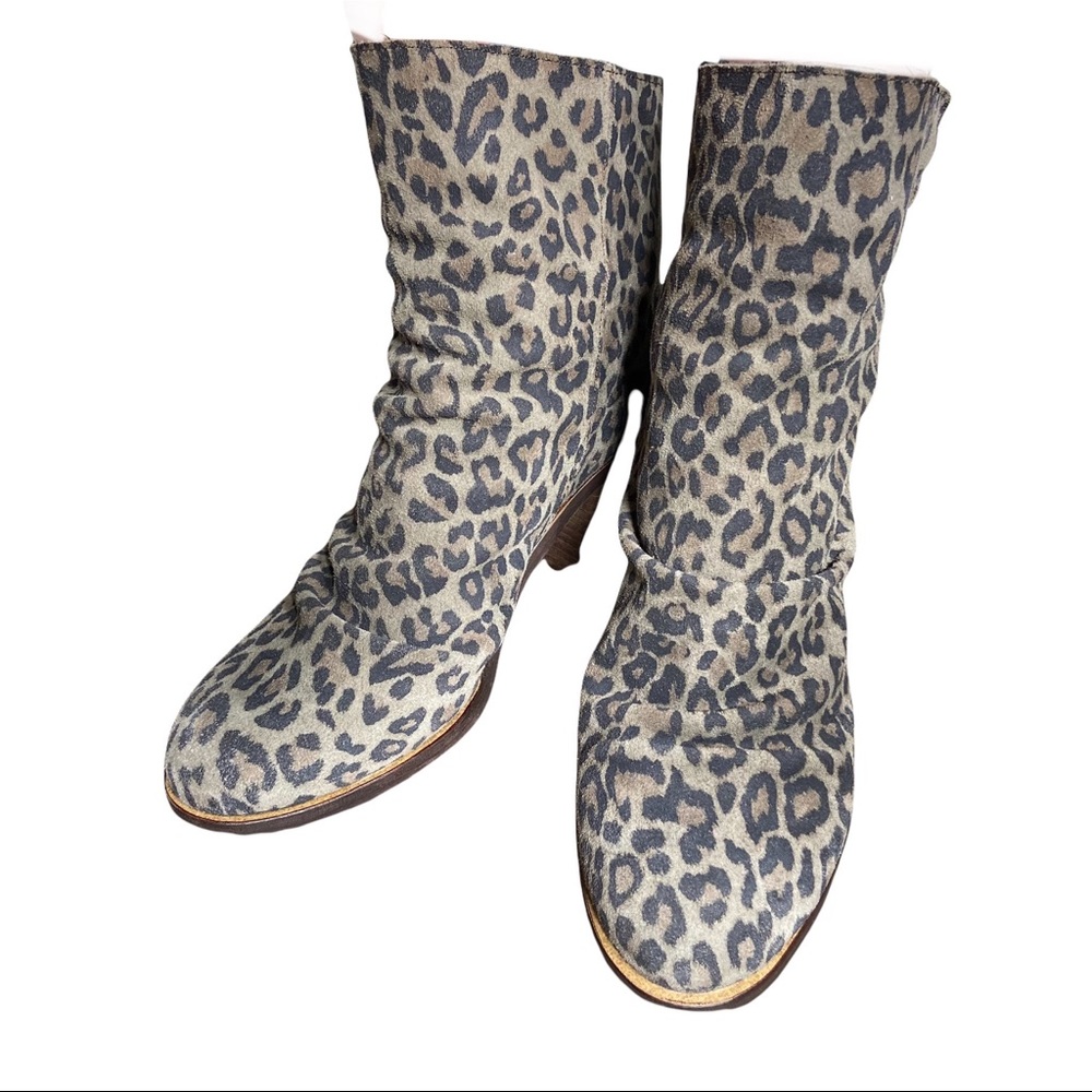 Anthropologie Rebels Jana Block Heel Leopard Print Leather Booties Size 39
